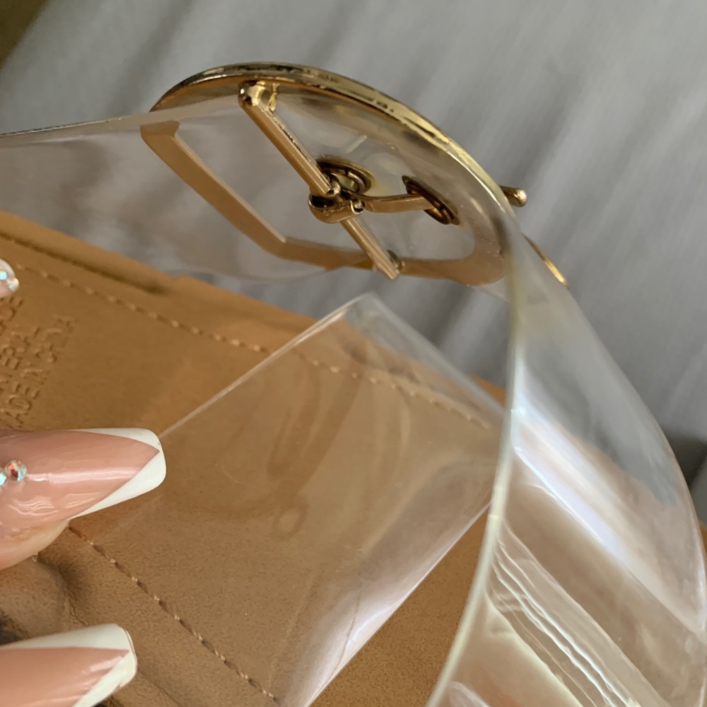 NWT!! Clear Criss Cross Sandal w/ Gold Buckle - Picture 3 of 4